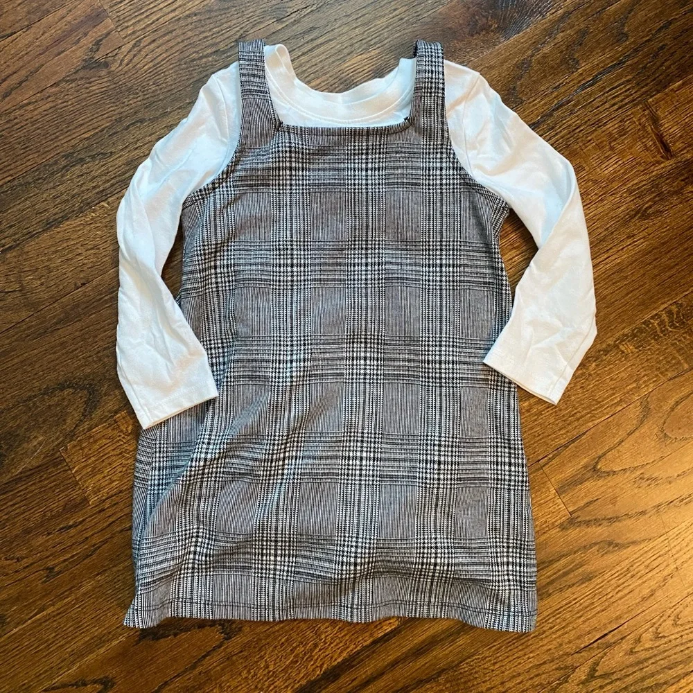 Plaid Pinafore Dress with White Long Sleeve Top mix match toddler girl 4T school